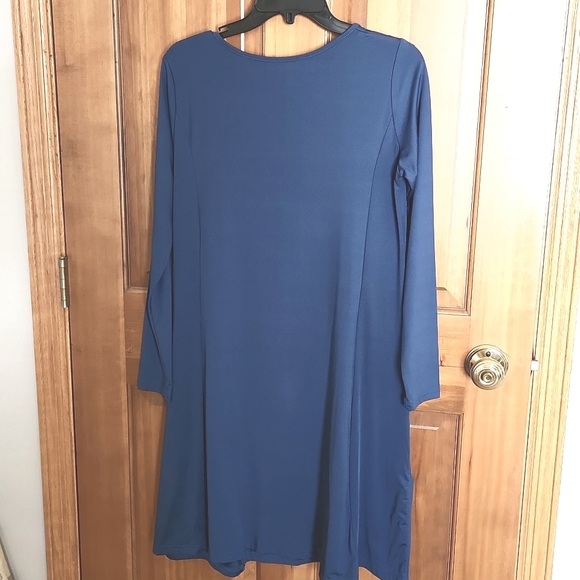 Stretchy Long Sleeve Blue Dress with Slouchy Pockets, Size L - Picture 3 of 5